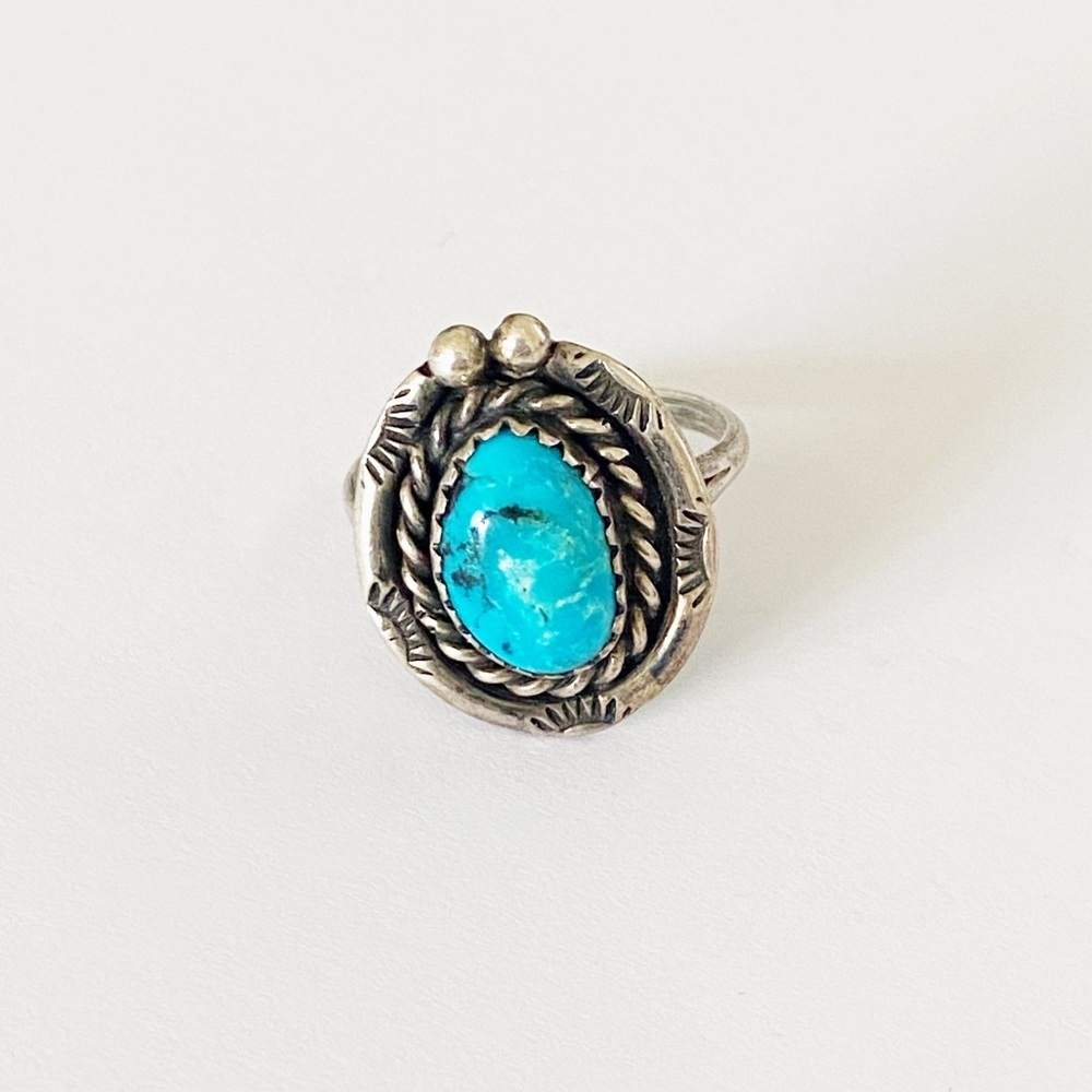 Vintage Native American turquoise sterling silver ring 7